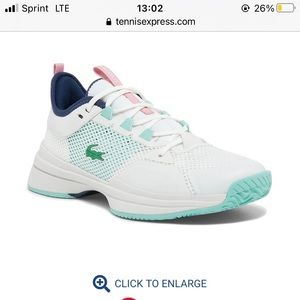 Lacoste Women’s AG-LT Tennis Sneakers, White/Light Blue, 9.5